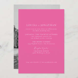 Minimalist Hot Pink Formal Script Photo Wedding Invitation