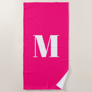 Minimalist hot pink fuchsia monogram initial beach towel
