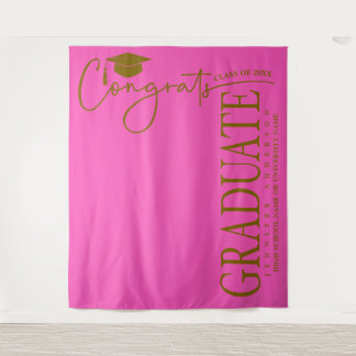 Minimalist Hot Pink & Gold Congrats Graduate  Tapestry