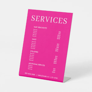 Minimalist Hot Pink Salon Price List Service Menu Pedestal Sign