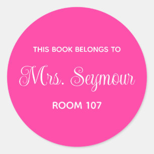 Minimalist Hot Pink Teacher Library Book Label