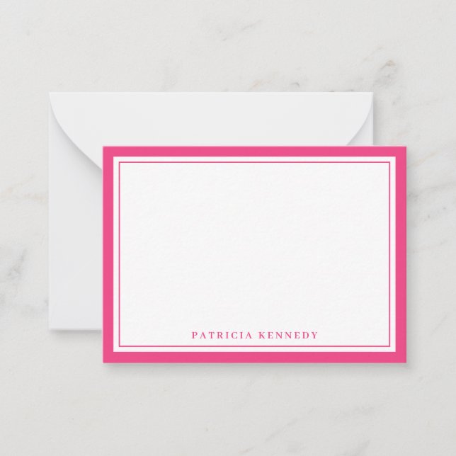 Minimalist Hot Pink Two Border Name Personalised   Card (Front)