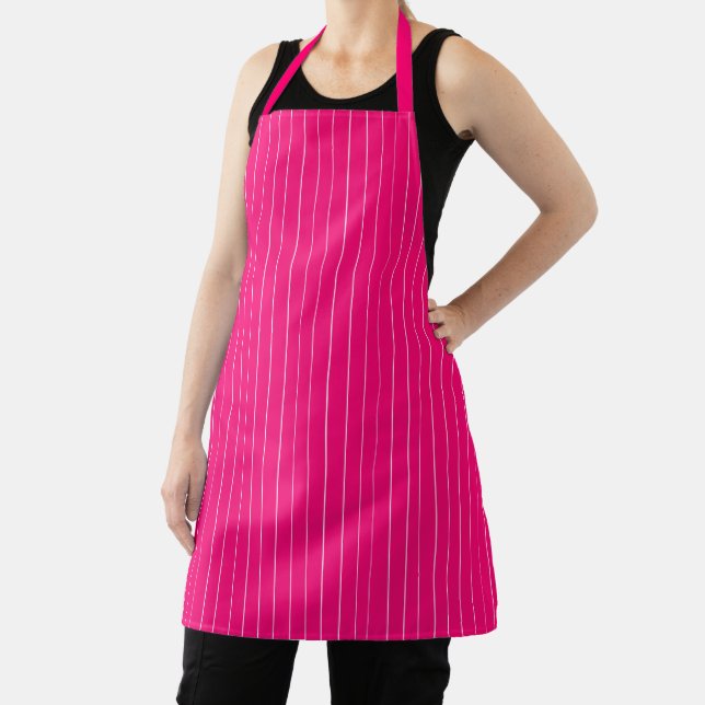 Minimalist hot pink white vertical pinstripes chic apron (Insitu)