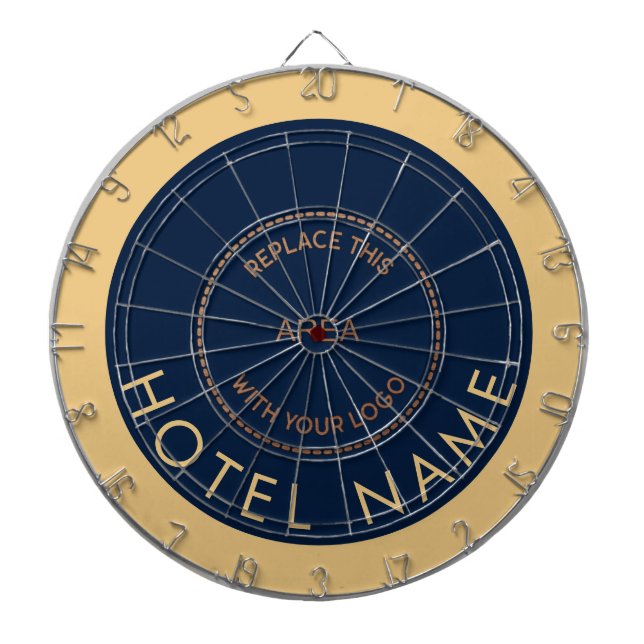 Minimalist Hotel Name Logo Navy Gold Dartboard (Front)