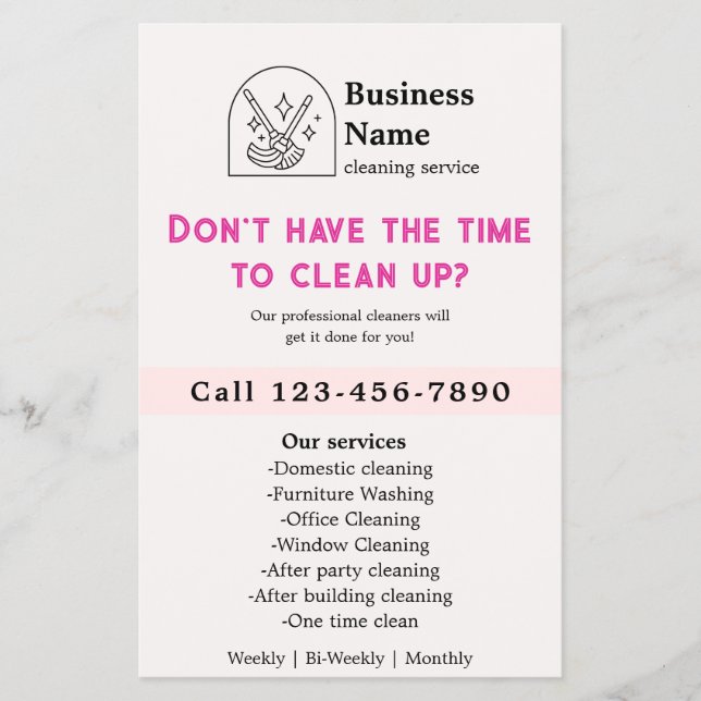 Minimalist House Cleaning Home Services Logo Pink Flyer (Front)