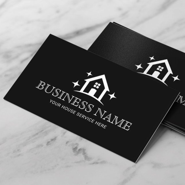 Minimalist House Cleaning Service Plain Black Business Card (Creator Uploaded)