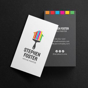 Minimalist House Painter Colourful Paint Brush Business Card