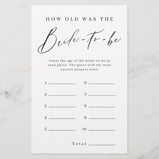 Minimalist how old was the bride game (Front)