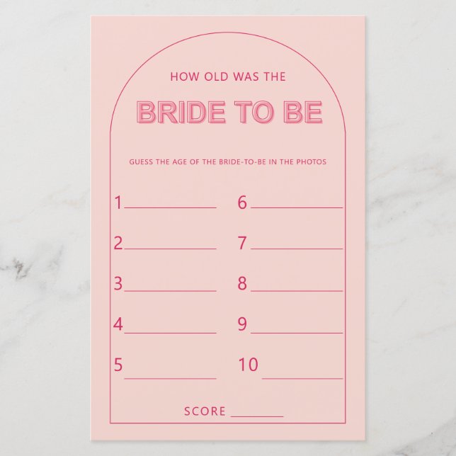 Minimalist How old was the bride shower game (Front)
