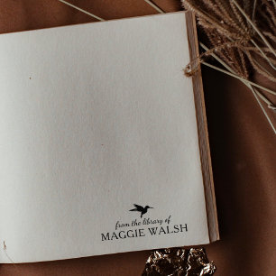 Minimalist hummingbird From the Library Of, Book Rubber Stamp