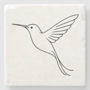 Minimalist Hummingbird Line Art in Flight Stone Coaster