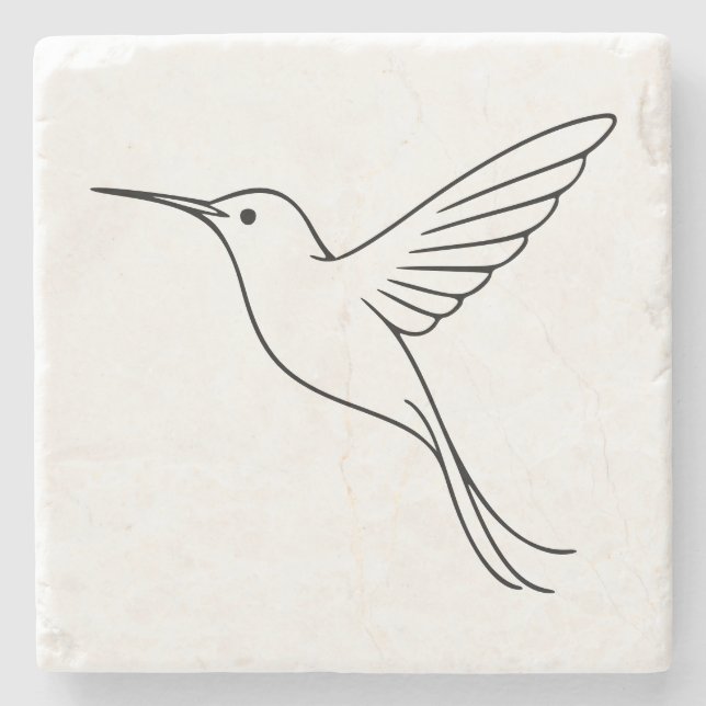 Minimalist Hummingbird Line Art in Flight Stone Coaster (Front)