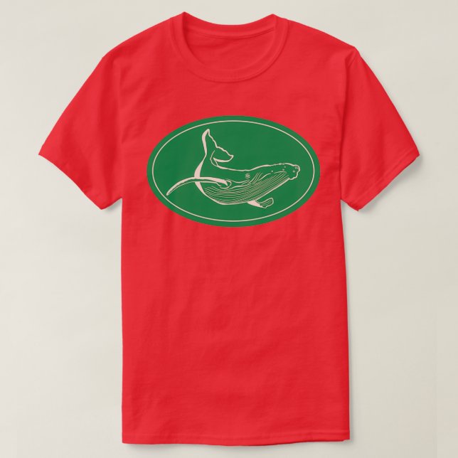 Minimalist Humpback Whale Green and White T-Shirt (Design Front)