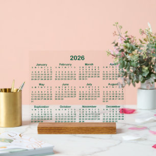 Minimalist Hunter Green 2026 Calendar Acrylic Sign