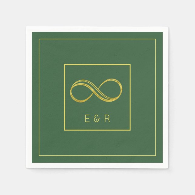 Minimalist Hunter Green Gold Eternity  Wedding Napkin (Front)