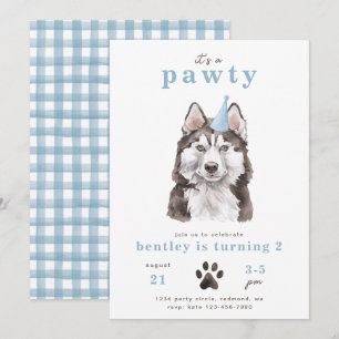 Minimalist Husky Dog Invitation   Pawty