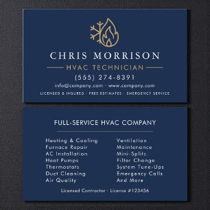 Minimalist HVAC Navy Blue Gold Modern Business Card