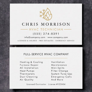 Minimalist HVAC White Gold Modern Business Card