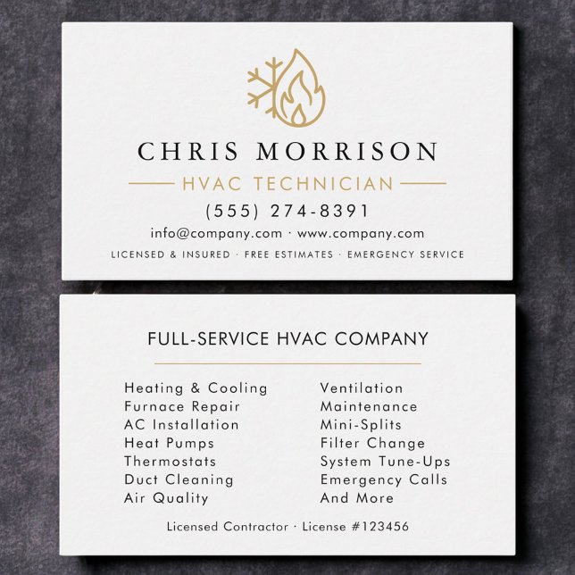 Minimalist HVAC White Gold Modern Business Card (Creator Uploaded)