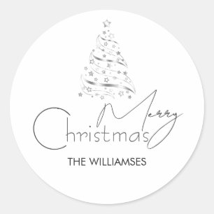 Minimalist Hygge Black and White Christmas tree Classic Round Sticker