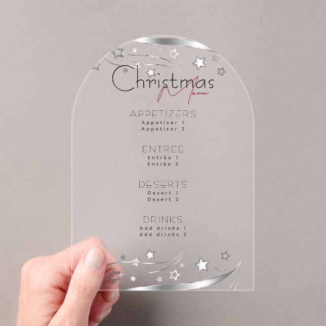 Minimalist Hygge Black White Christmas Party Menu Acrylic Invitations (Insitu (Handheld))