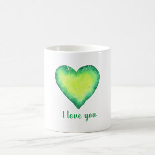 Minimalist I love you green watercolor heart. Coffee Mug