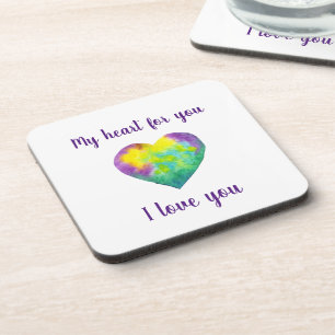 Minimalist I love you rainbow heart Valentine Coaster