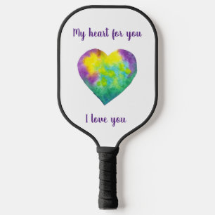 Minimalist I love you rainbow heart Valentine  Pickleball Paddle