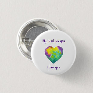 Minimalist I love you rainbow watercolor heart 3 Cm Round Badge