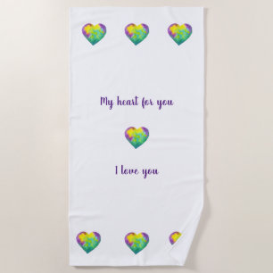 Minimalist I love you rainbow watercolor heart Beach Towel