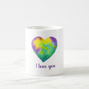 Minimalist I love you rainbow watercolor heart. Coffee Mug