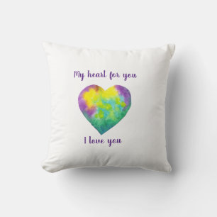 Minimalist I love you rainbow watercolor heart    Cushion