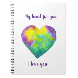 Minimalist I love you rainbow watercolor heart Notebook