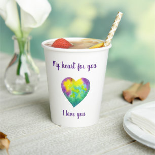 Minimalist I love you rainbow watercolor heart Paper Cups