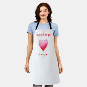 Minimalist I love you red watercolor heart     Apron