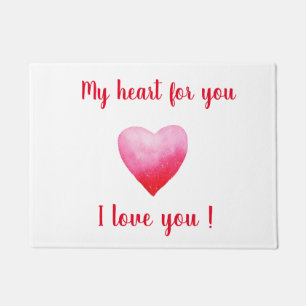 Minimalist I love you red watercolor heart Doormat