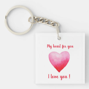 Minimalist I love you red watercolor heart      Key Ring