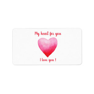 Minimalist I love you red watercolor heart Label