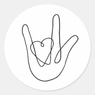 Minimalist "I Love You" Sign Language Single Line  Classic Round Sticker