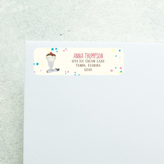 Minimalist Ice Cream Modern Colourful Vanilla (Cute ice cream sundae return address label with colorful sprinkles and playful typography design.)