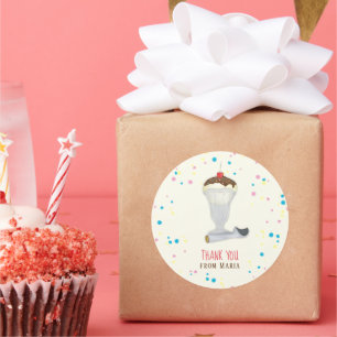 Minimalist Ice Cream Watercolor Thank You Modern Classic Round Sticker