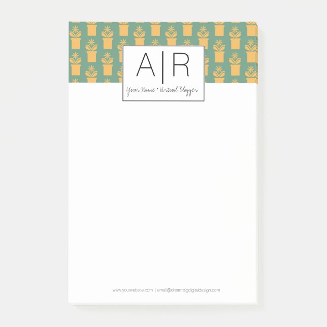 Minimalist Iconic Floral Initial Post-it Notes (Front)