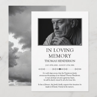 Minimalist In Loving Memory Clouds Photo Announcement