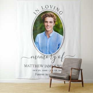 Minimalist In Loving Memory Memorial Funeral Photo Tapestry