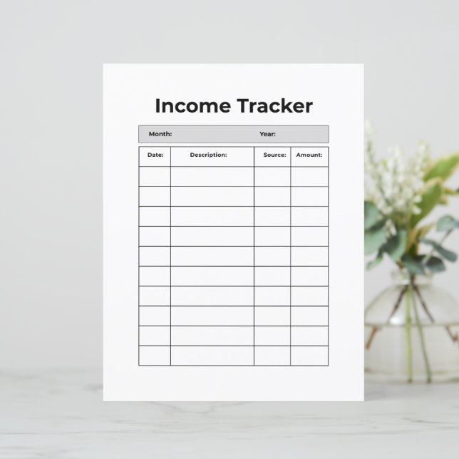 Minimalist Income Tracker | Printable Finance Log  (Standing Front)