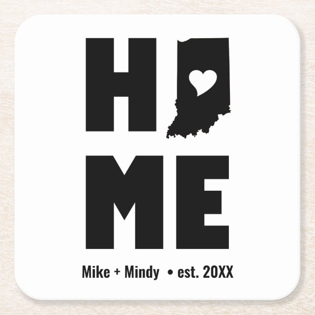 Minimalist Indiana Home Personalised Square Paper Coaster (Front)