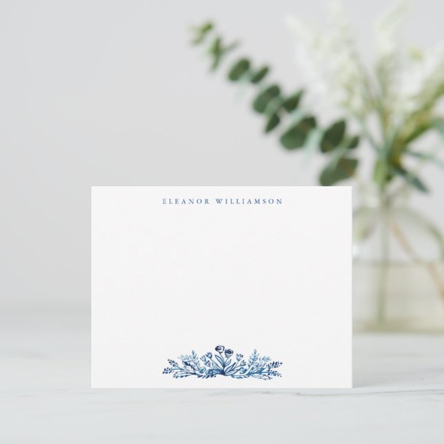 Minimalist Indigo Blue Ink Botanical Baby Shower Thank You Card (Standing Front)