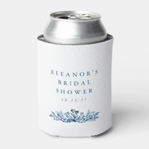 Minimalist Indigo Blue Ink Botanical Bridal Shower Can Cooler
