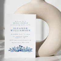 Minimalist Indigo Blue Ink Botanical Bridal Shower