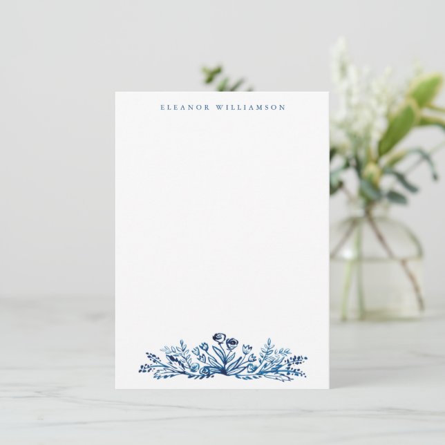Minimalist Indigo Blue Ink Botanical Personalised  Card (Standing Front)